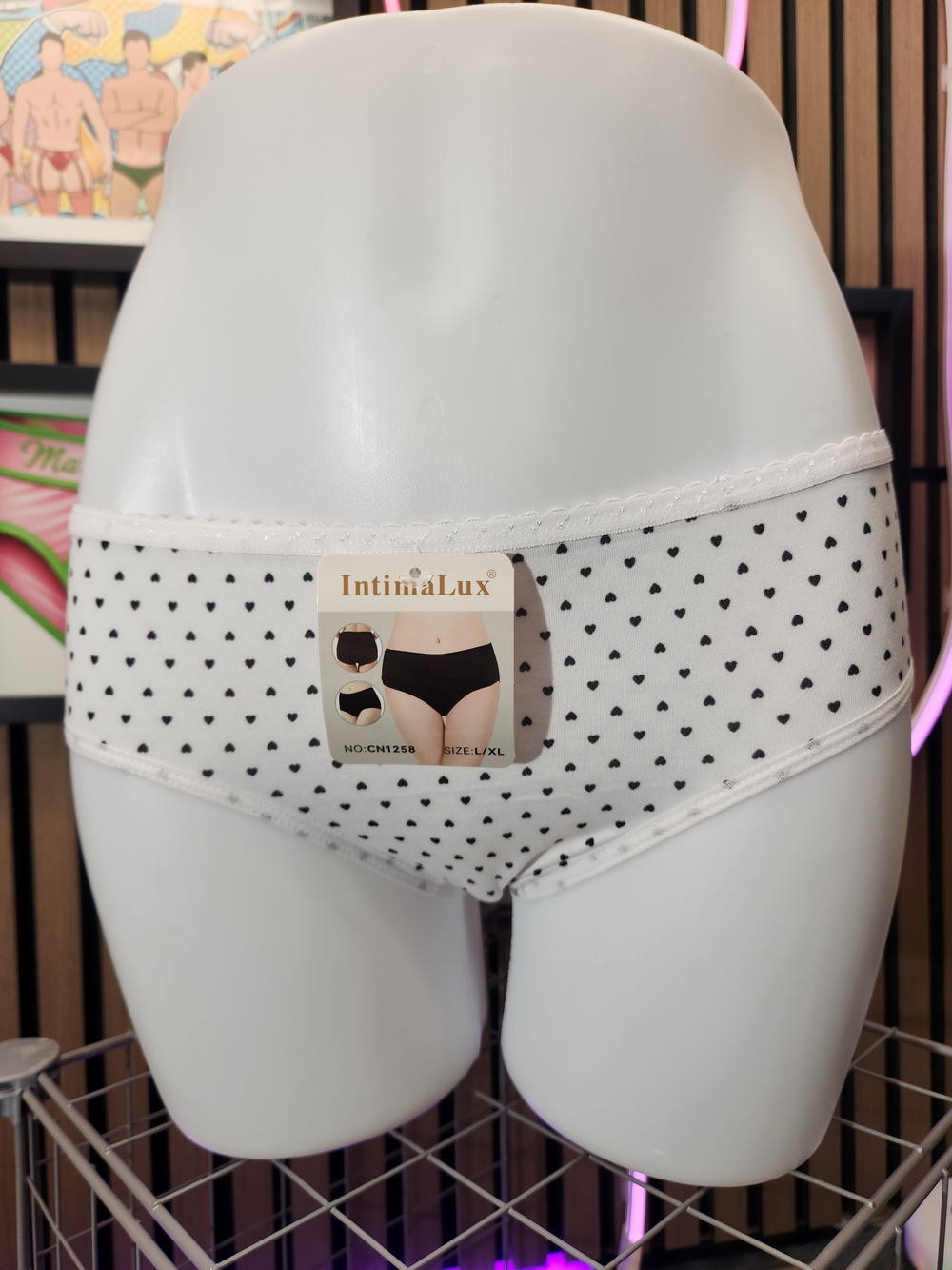 White Hipster Panties with Black Heart Print